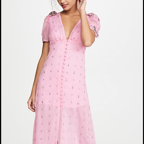 Loveshackfancy Delaney Dress Sequin Pink Midi - Picture 2 of 8